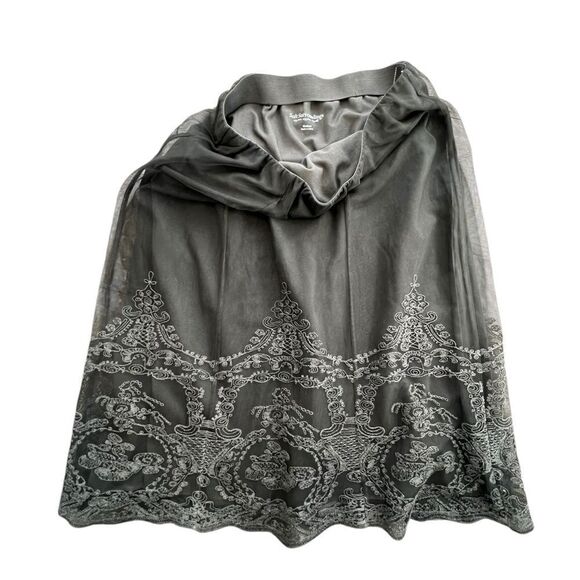 Soft Surroundings Double-Layered Midi Skirt – soft black Embroidered Overlay M - Picture 4 of 5